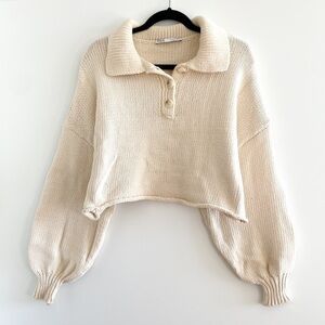 Zara Balloon Sleeve Collared Sweater (Cream)